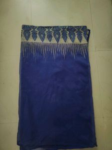 Beautiful Navy Blue And Beige Net Cotton Saree