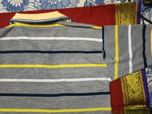 Striped Tee - Gray, White, Navy, Yellow T-shirt