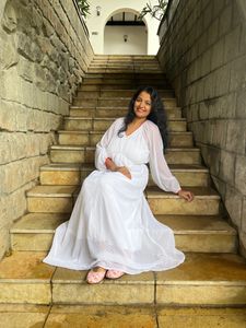 Full Length Full Sleeves White Dress L Size