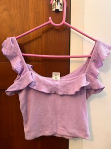 Lilac Ruffle Ribbed Crop Top XS
