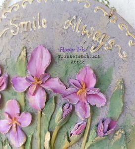 Hand Sculpted Vintage Floral Iris Wall Hanging Art