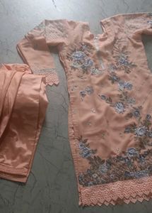 Peach Embroidered Pakistani Kurta Set