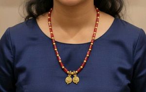 lakshmi pendent,Red &amp; Gold Beaded Necklace