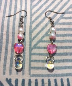Stylish Handmade Beaded Earrings with Heart &amp; Drop