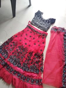 Embellished Velvet Blouse with red Ghagra