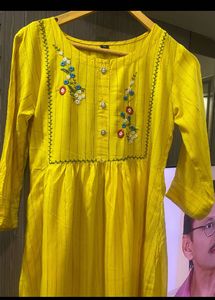 Yellow Embroidered Kurti