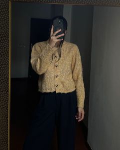 Warm Mustard Yellow Round Collar Cardigan