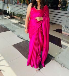 Hot Pink Satin Saree