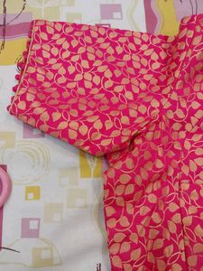 Pink And Golden Unused Brocade Blouse Tassel Sleev