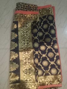 Pink And Navy Blue Anarkali Suit Set