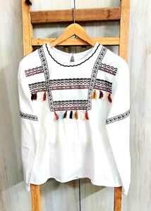 White Embroidered Tassel Top size-38-40