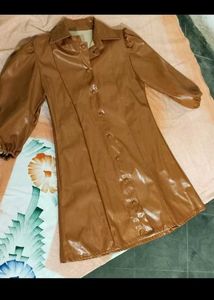 Chic Brown Faux Leather Mini Dress(Unused)