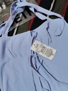 Cute Blue Tie-Front Halter Top