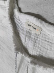 Girl White Cotton Neck Dori Tassel Dress