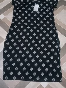 New Black Floral Print Straight Kurti