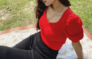 Red puff sleeve top