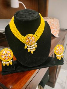 Yellow Beaded Necklace & Earring Set