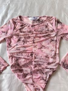 Pink Full Sleeves Mesh Bodysuit