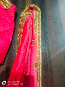 Pink saree with golden work