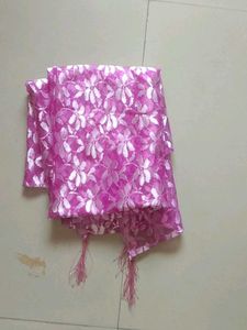 Pink Net Dupatta With Flowers In It