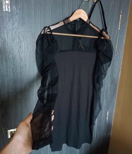 Black Net Sleeves Dress