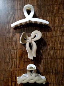 White & Brown Hair Clips - Pair Of Three