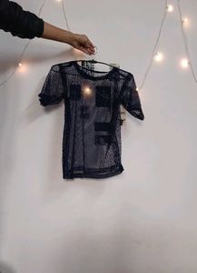 Navy blue mesh cover-up top