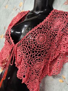 Crochet Beaded Shrug - Coral