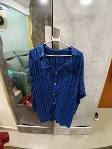 Pleated Navy Blue Shirt