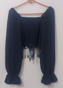 Pretty Tasseled Blue Crop Top