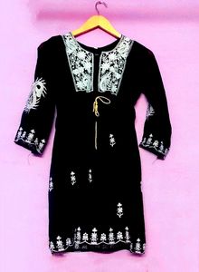 Embroidered Black Mini Dress