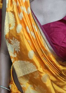 Yellow Festive Saree With Designer Blouse Piece
