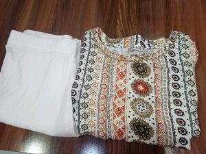 Bodi &amp; Mind Patterned Kurti With Leggings- Size M