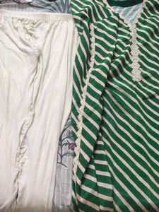 Green Striped Kaftaan Set