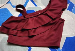 Maroon Colour Off Shoulder Top