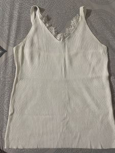 Ribbed V-Neck Camisole with  Lace Trim