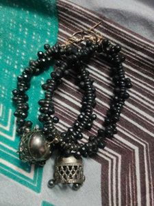 Black Beaded Jhumka Earrings