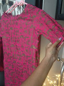 Vintage Red &amp; Gold Print Dress