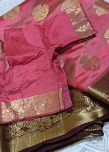 Pink &amp; Gold Banarasi Silk Saree