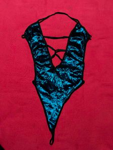Teal Velvet Deep V Backless Teddy / Bodysuit