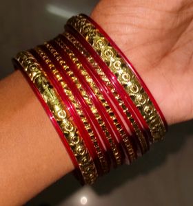 Beautiful Golden Bangles with Maroon Border