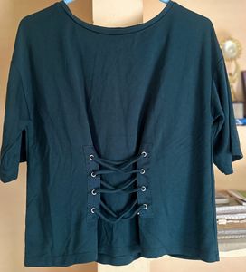Dark Green Lace-Up Top