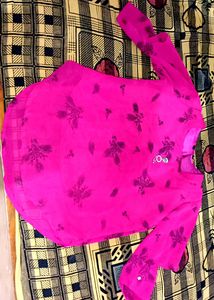 Pink Floral Print Sheer -shirt