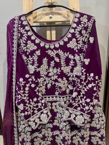 Elegant Purple Embroidered Anarkali with duppatta
