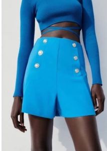 Zara Turquoise Gold Button High-Waisted Shorts