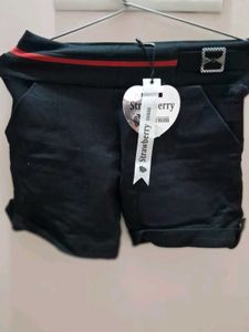Strawberry Denim Black Shorts