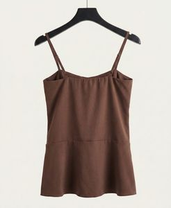 Brown Cami Top with Peplum Hem