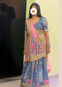 Blue Patchwork Lehenga Skirt