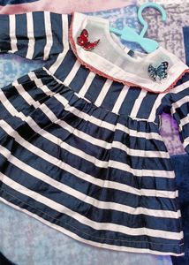 Striped Baby Dress with Butterflies