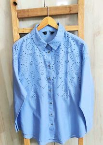 Eyelet Detail Blue Shirt size-46-48